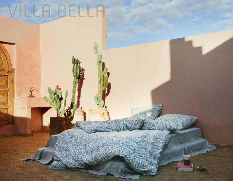 100% Bio-BW Perkal — Marrakech ecru/midnight blue